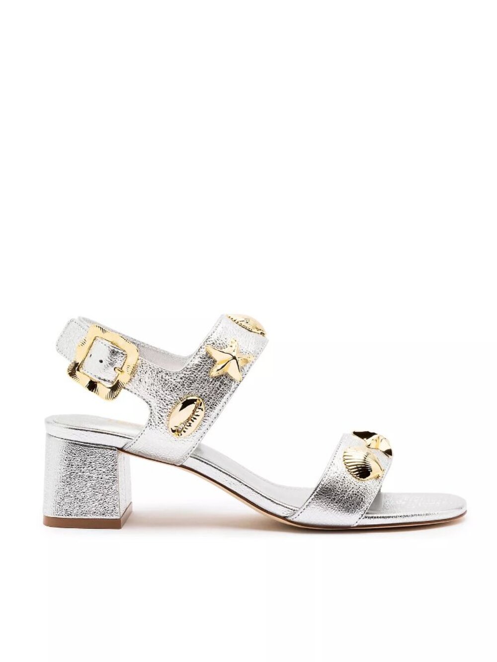 Larroudé Madison Block Sandals in Metallic Silver